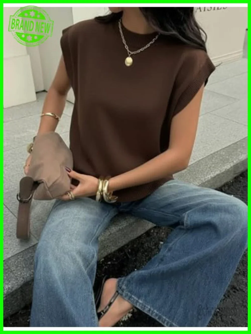 Women's Mock Neck Cap Sleeve Knit Sweater Vest Pullover Tank Top Business Casual